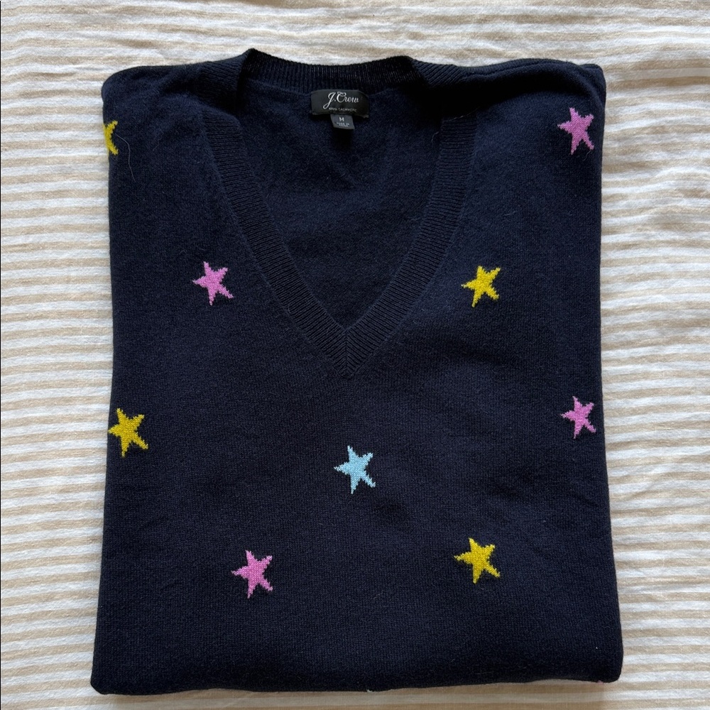 J. Crew V-Neck Cashmere Star Sweater
